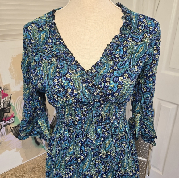 STUNNING BLUE & GREEN PAISLEY MAXI DRESS 💙💚 - Picture 2 of 11